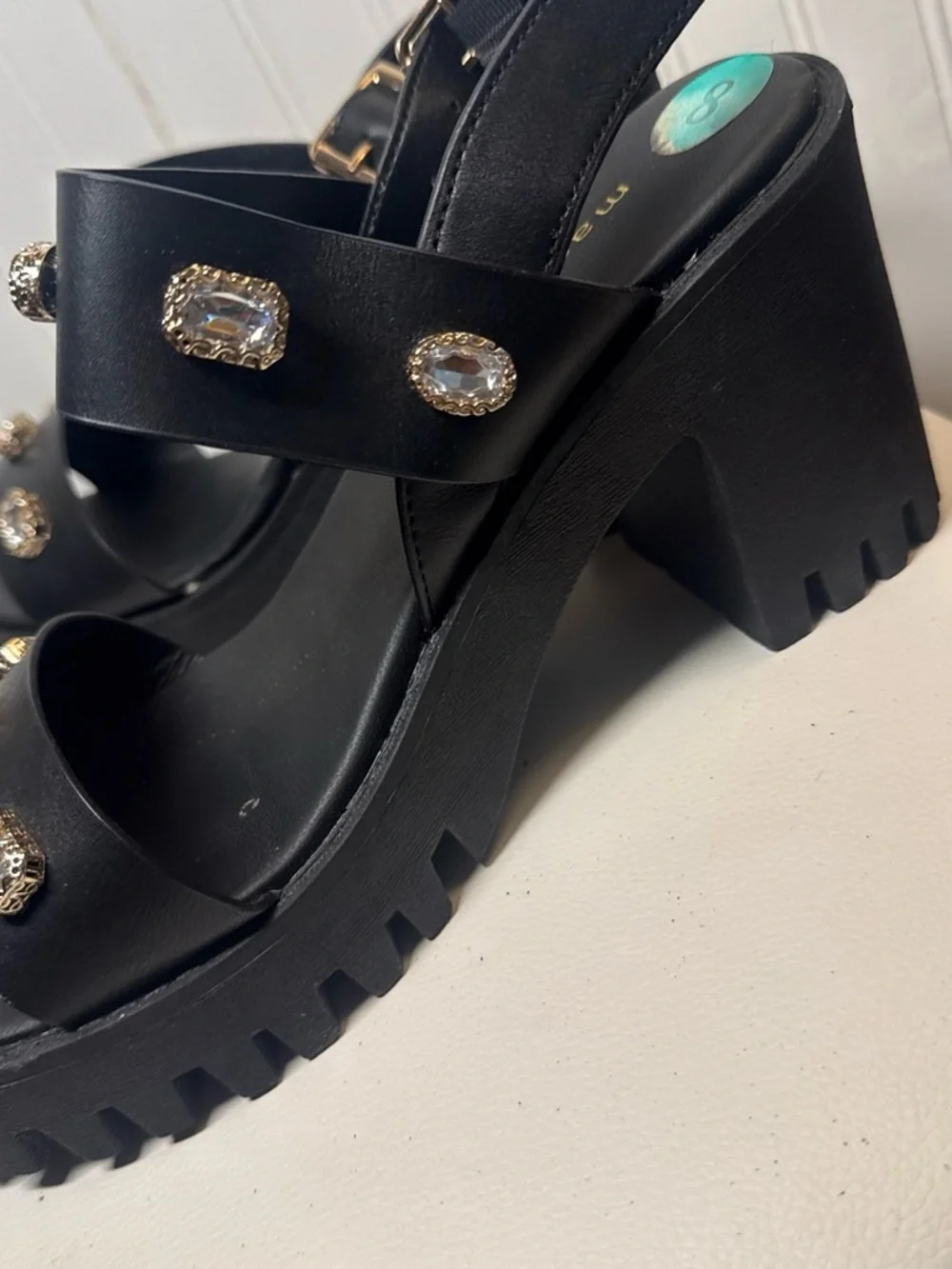 Black Jeweled Platform Sandals - Women's Dress Sandals
